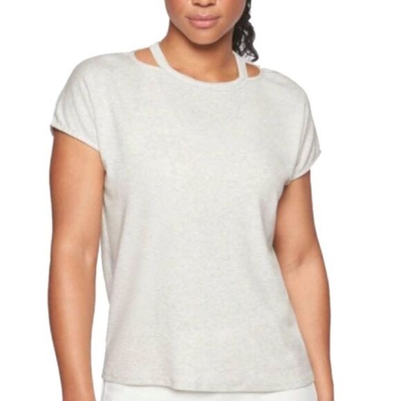 Athleta‎ glimpse open neck tee gray ribbed super soft - Picture 1 of 7